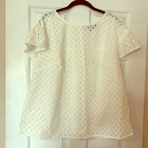 White eyelet short sleeve blouse